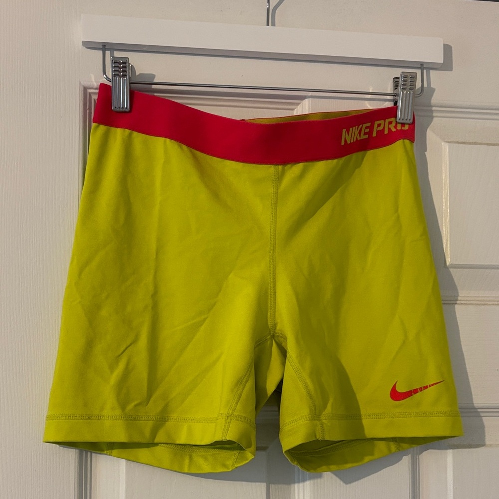 Nike Pro Neon Yellow Shorts with Red Band